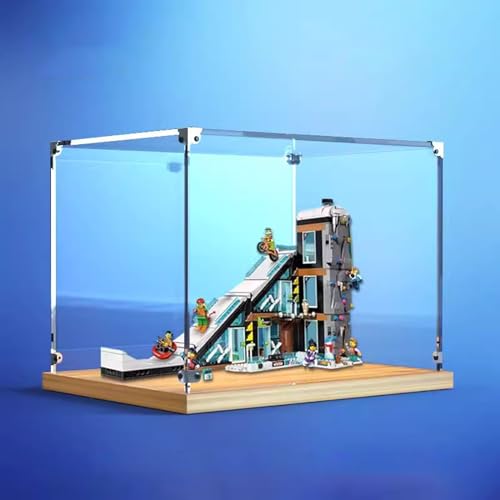 AZIZAT Acrylic Display Case Is Compatible with Lego 60366 City Ski Climbing Centre Building Kit Model Collectibles Dustproof Clear Display Box only Storage Box Oak color