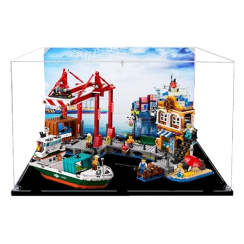 Acrylic 3mm Display Box for Lego 60422 Harbors and Cargo Ships Model Transparent Dustproof Display Box Storage Box Compatible with Lego 60422 Model Model Not Included Black Base