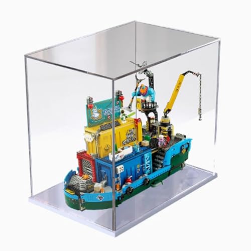 Acrylic 3mm Display Box for Lego 80013 Universal Sea Base Transparent Dustproof Display Box Compatible with Lego 80013 Construction kit Model Not Included White Base