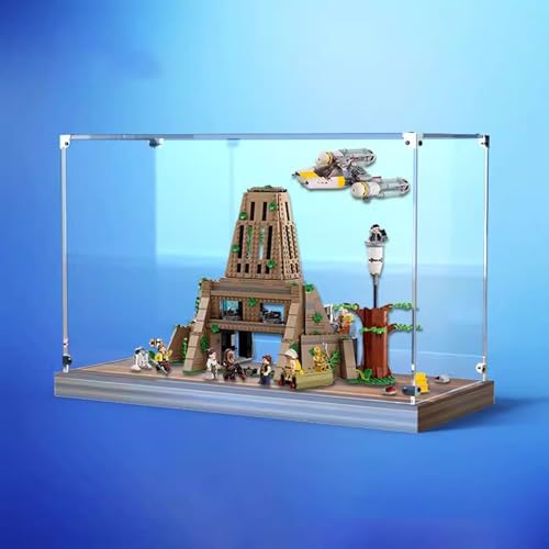 AZIZAT Acrylic Display Case Is Compatible with Lego 75365 Hope Yavin 4 Rebel Base Building Kit Model Collectibles Dustproof Clear Display Box only Storage Box Walnut base