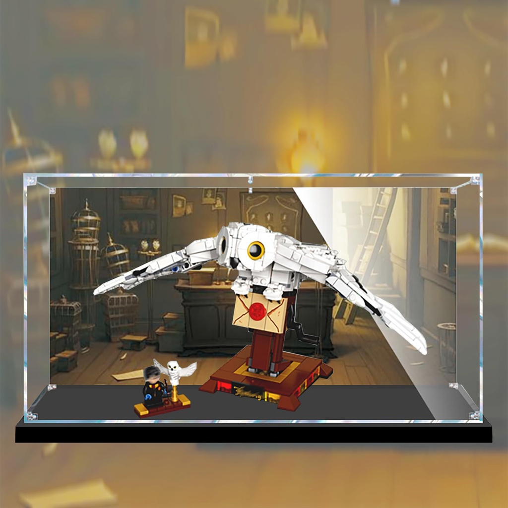 Acrylic Display Box Compatible with Lego 75979 Hedwig Building Block Models Protective Decorative Collectors Storage Box Box Only Backsprayed wood grain raised base