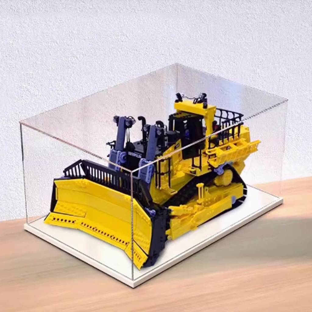 Acrylic Display case for Lego 42131 Bulldozers Model Dustproof Transparent Collections Display Case Display Box only White Base
