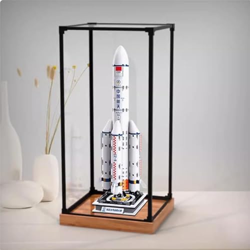 Acrylic Display case for Lego Space Launch Vehicle Model Dustproof Transparent Collections Display Case Display Box only Woodgrain Base