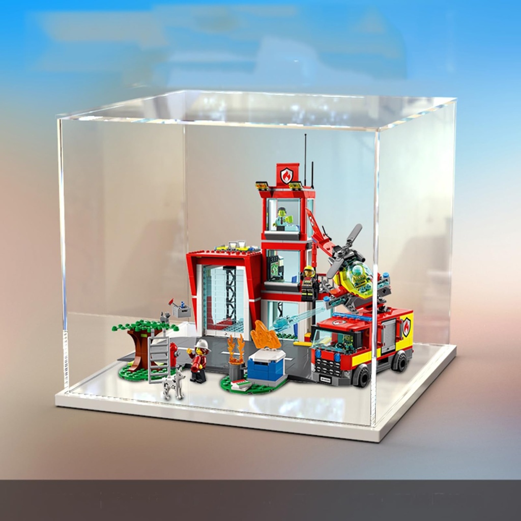 Acrylic Dustproof Transparent Box Suitable for Lego 60320 Fire Department Model Gifts Collectibles Storage Box Display Box Box Only No Model White Base