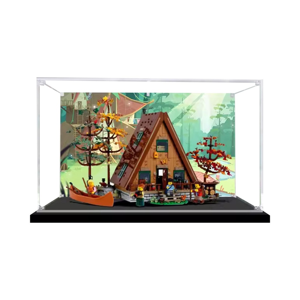 Acrylic Display Case for Lego Ideas AFrame Cabin 21338 Showcase Protect Decorate Model with Dustproof Storage Background B