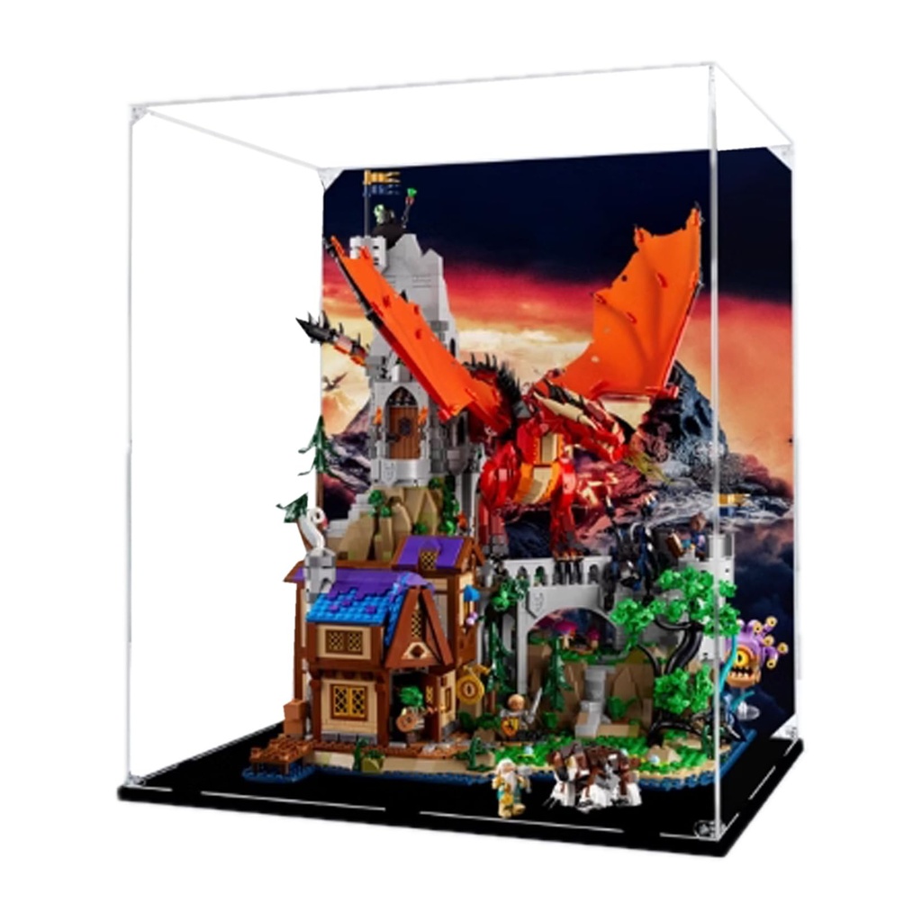 Acrylic 3mm Display Box for Lego 21348 Red Dragon Legend Model Transparent Dustproof Display Box Storage Box Compatible with Lego 21348 Model Model Not Included Black Base