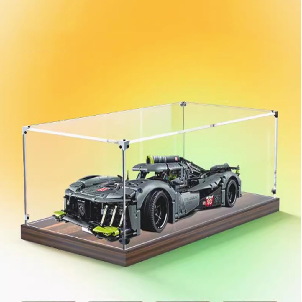 Acrylic Display case for Lego 42156 Hybrid Sports Cars Model Dustproof Transparent Collections Display Case Display Box only Walnut Base
