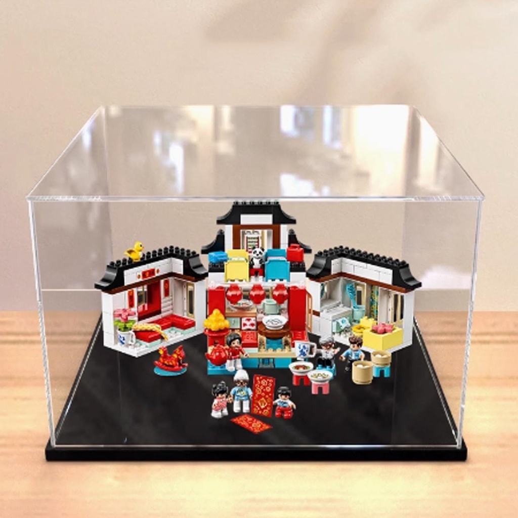 Acrylic Display case for Lego 10943 Happy Childhood Model Dustproof Transparent Collections Display Case Display Box only Black Base