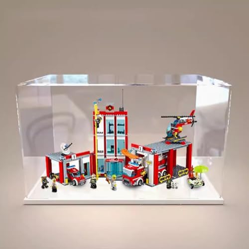 Acrylic Display case for Lego 60110 Fire Department Model Dustproof Transparent Collections Display Case Display Box only White Base