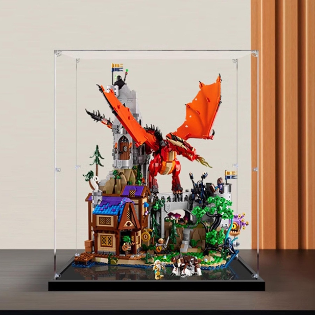 Acrylic Display Box Compatible with Lego 21348 Red Dragon Blocks Dustproof Thick Base Collectible Gift Display Case Organizer Box Only 3mm