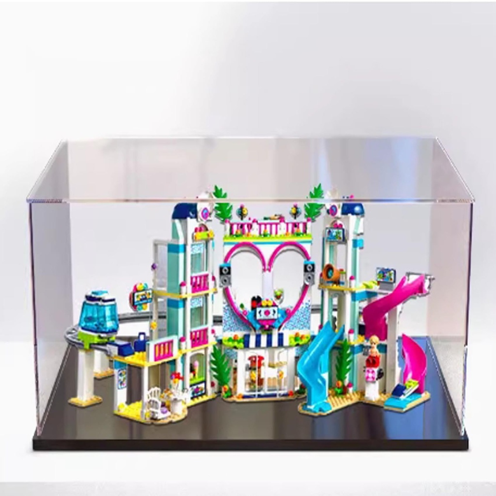 Acrylic Display case for Lego 41347 Resort Model Dustproof Transparent Collections Display Case Display Box only Black Base
