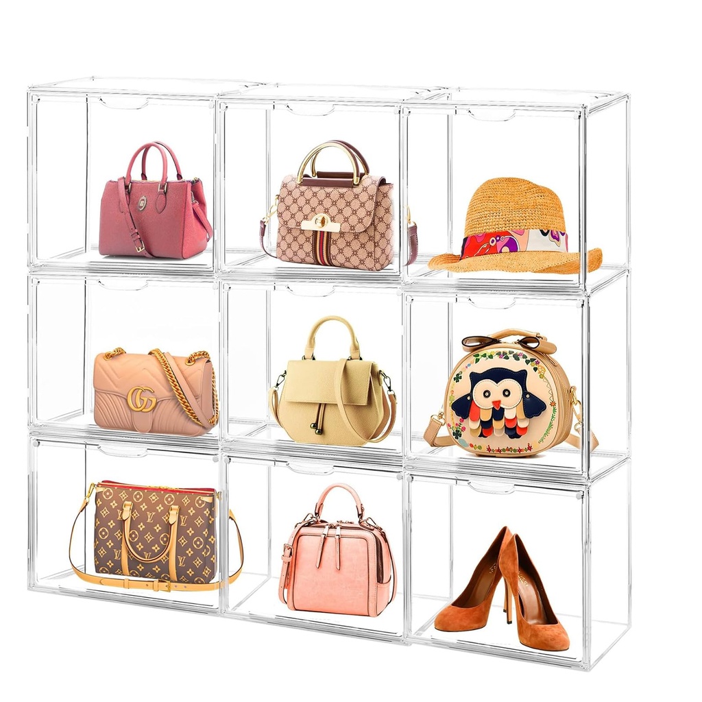 6 Pieces Womens Wardrobe Organiser Bags Acrylic Display Box Transparent Storage Box for Collectibles Lego Books Dolls Models
