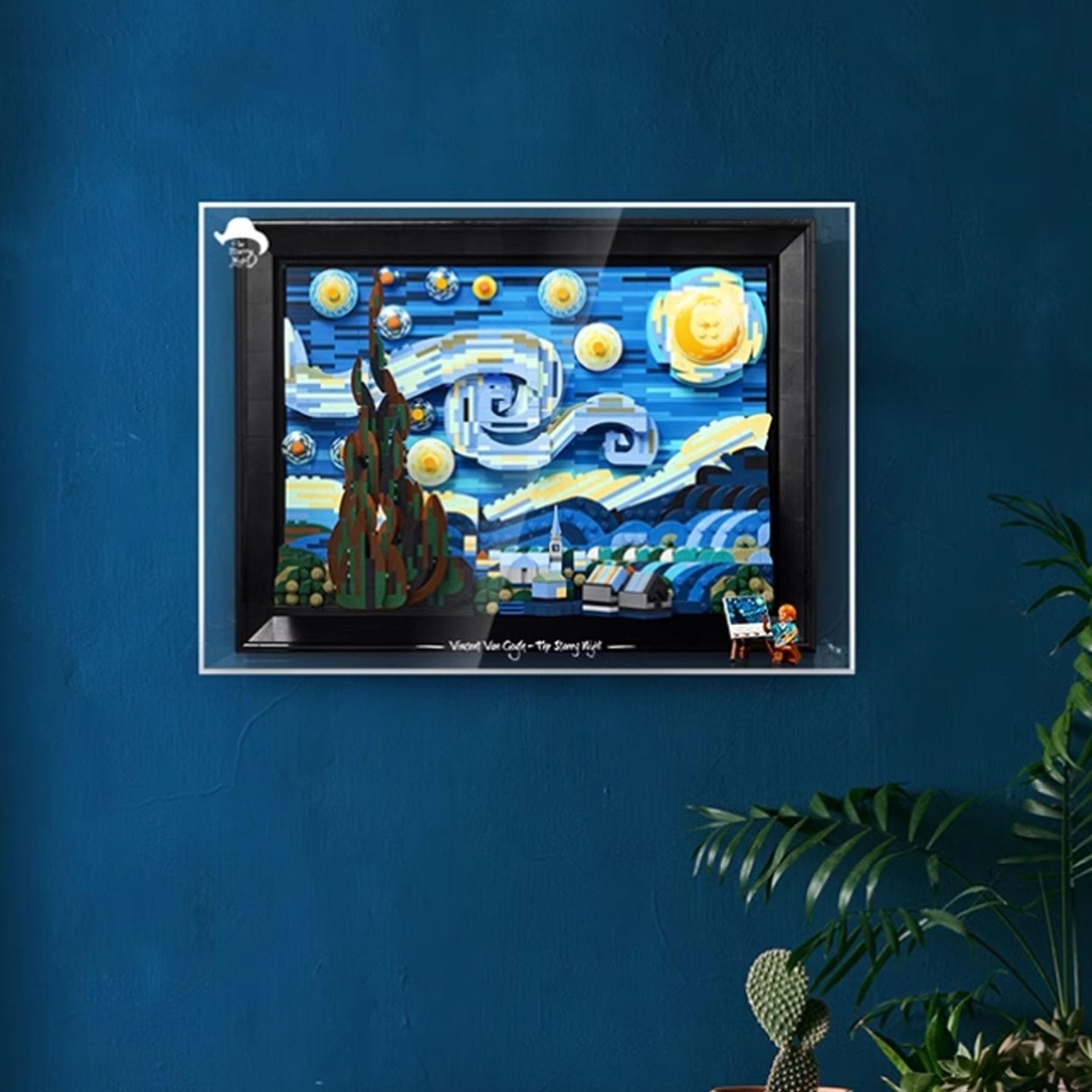 Acrylic Collectibles Display Box for Lego 21333 Starry Night Oil Painting photo frame Wall mounted Wall plate Display Box Block Model Transparent Dustproof Storage Box Display Box Only