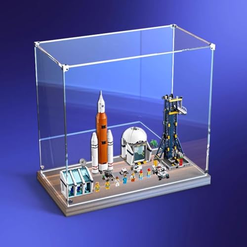 Acrylic Display case for Lego 60351 Rocket Centre Model Dustproof Transparent Collections Display Case Display Box only Walnut Base