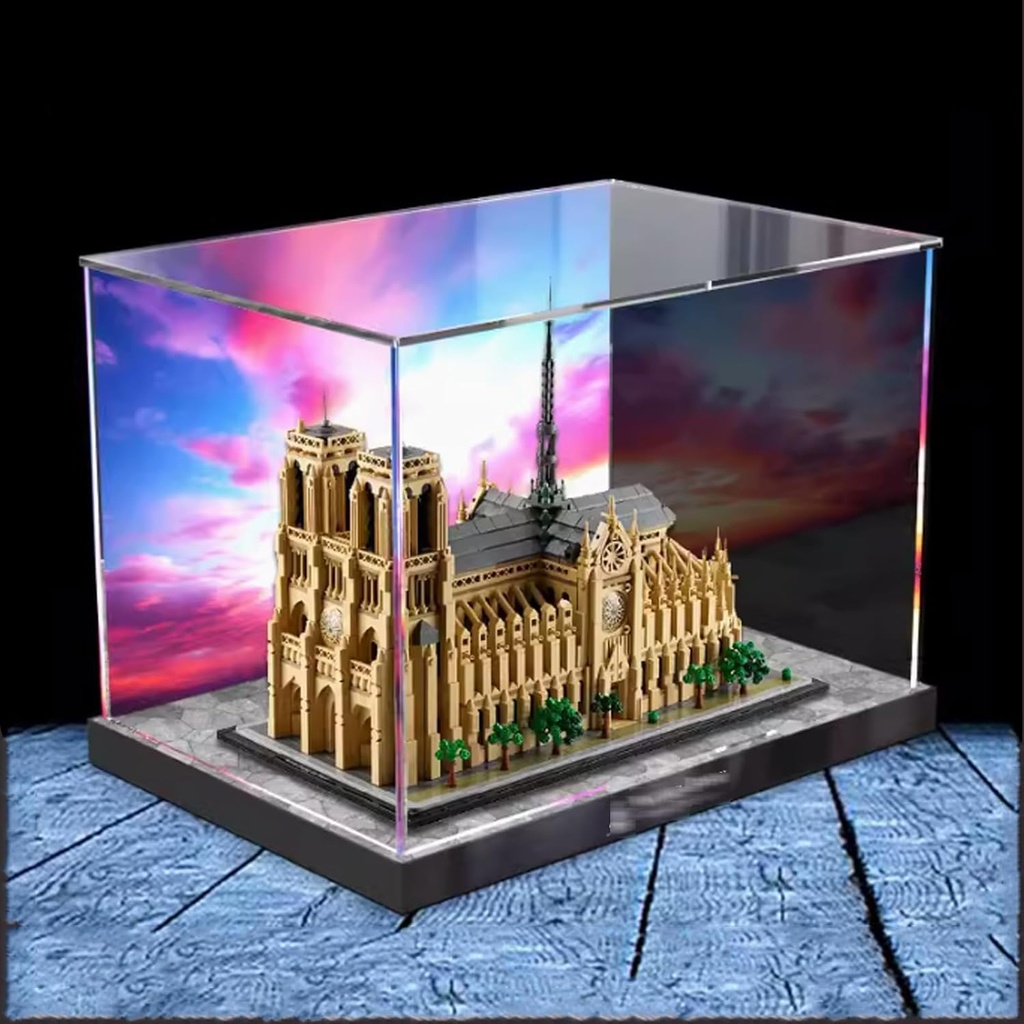 Acrylic Display Box Compatible with Lego 21061 Notre Dame Cathedral in Paris Model Protective dustproof Display Box Gift Model Transparent Display Cabinet Display Box only background paragraph