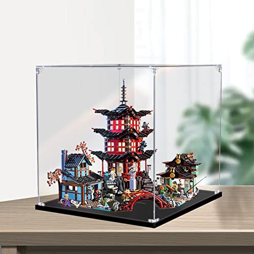 AZIZAT Clear Acrylic Display Case Dustproof Box Display Box for Lego Ninja Series Air Temple 70751 Building Model Only Storage Box 2mm