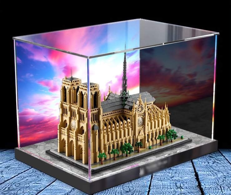 3MM Acrylic Display Case for Lego Architecture NotreDame de Paris 21061 Building SetDustproof Clear Display Case Compatible with Lego 21061Not Include The Model Painted