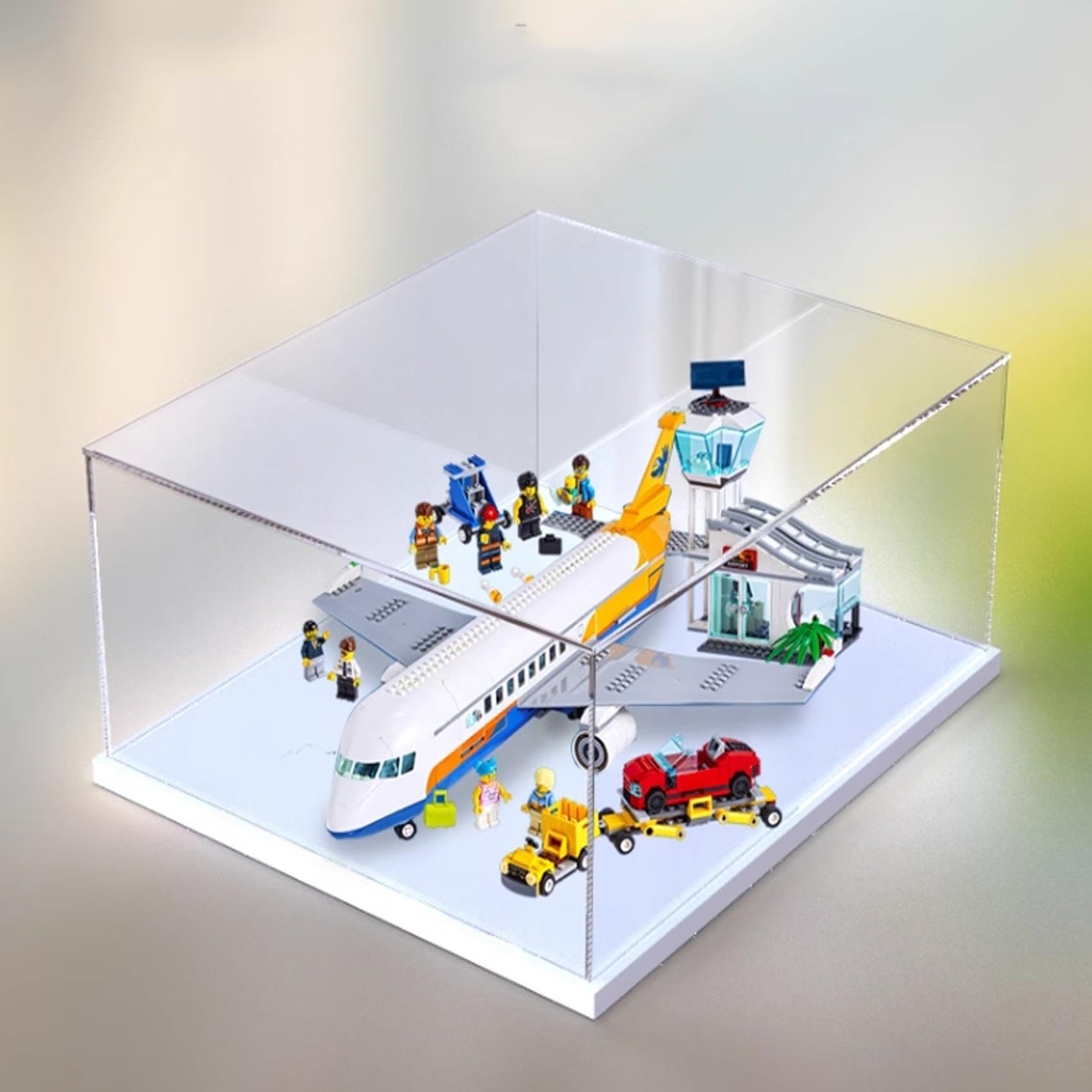 Acrylic Display case for Lego 60262 Passenger Aircraft Model Dustproof Transparent Collections Display Case Display Box only White Base