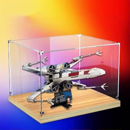 Acrylic Display case for Lego 75355 Fighter Aircraft Model Dustproof Transparent Collections Display Case Display Box only Gold Oak Base