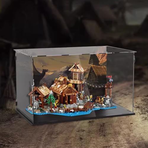AZIZAT Acrylic Display Case for Lego Medieval Fishing Village 21343 Building Block Models Only Display Boxes No Models