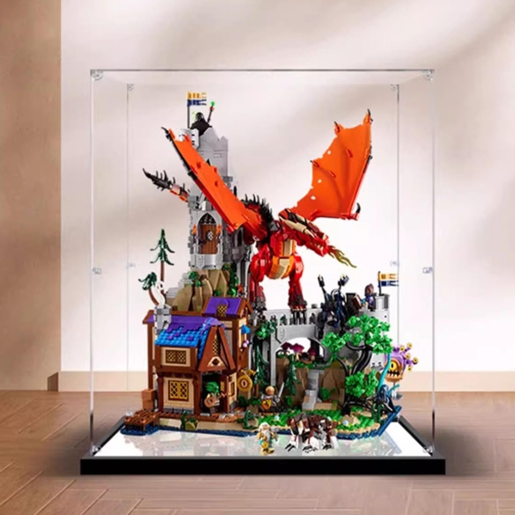Acrylic Display Box Compatible with Lego 21348 Red Dragon Blocks Thick Base Dustproof Collectible Gift Display Box Only 3mm Mirrors