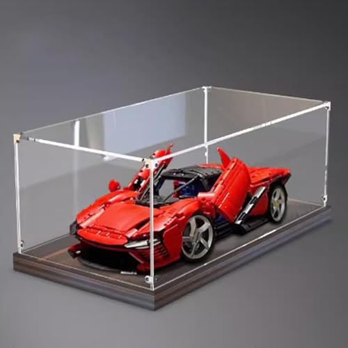 Acrylic Display case for Lego 42143 Supercars Model Dustproof Transparent Collections Display Case Display Box only Walnut Base