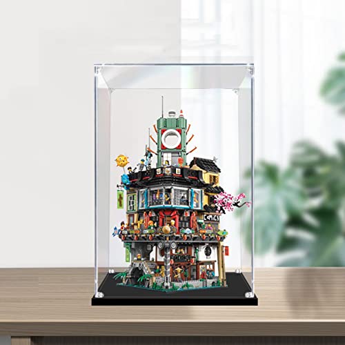 AZIZAT Display Case Show Box Clear Acrylic Display Box for Lego 70620 Ninjago City Building Model Only Storage Box 2mm