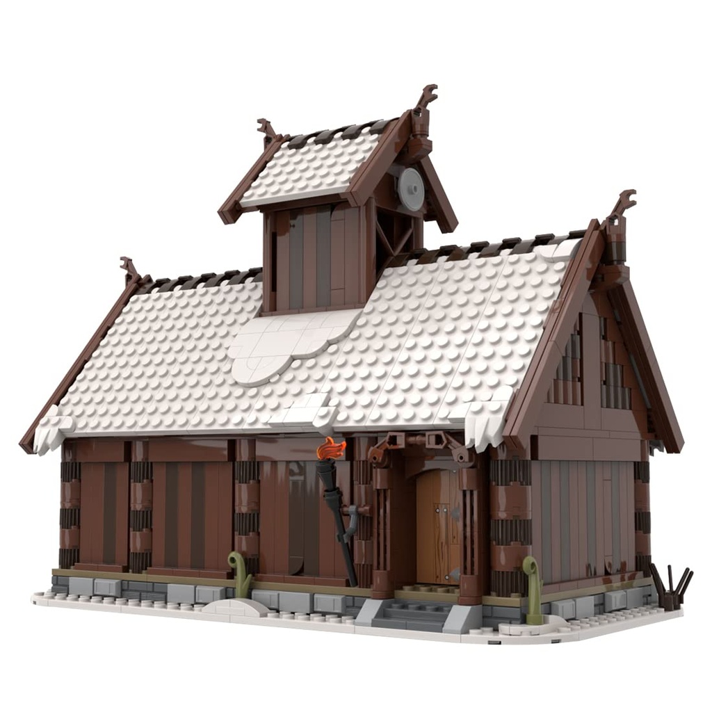 AMOC Medieval Modular Winter The Vikings House Building Kit Medieval Series Building Blocks Set Compatible with LEGO Medieval 1064PCS