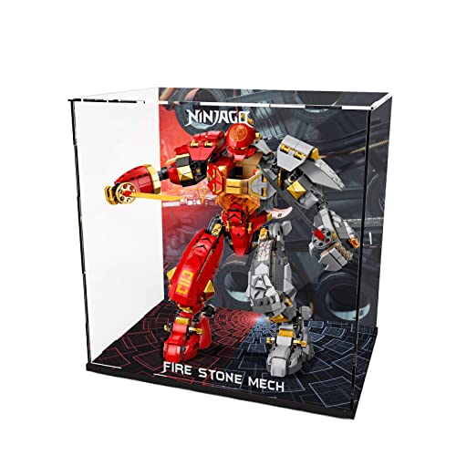 AZIZAT Acrylic Display Case Clear Show BoxDisplay Box for Lego 71720 Ninjago Fire Stone Mech Building Model Only Storage Box
