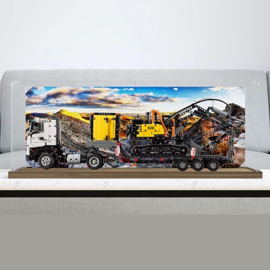 Acrylic 3MM Display Box for Lego 42175 Truck and Digger Model Transparent Dustproof Display Box Storage Box Compatible with Lego 42175 Model Not Included Brushed Raised Base