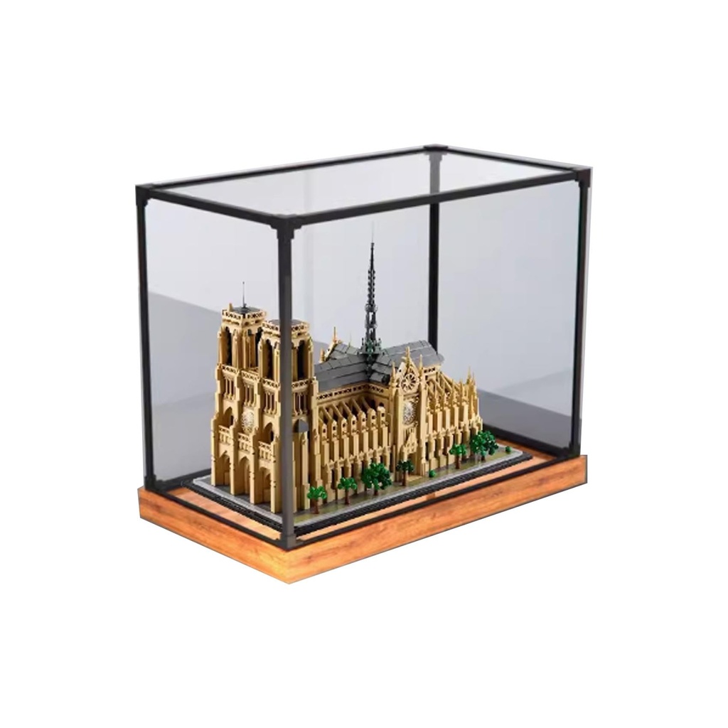 FEIFANBOYANG Acrylic Display case for Lego 21061 Notre Dame de Paris Model Dustproof Transparent collections Display Case display box only woodgrain base