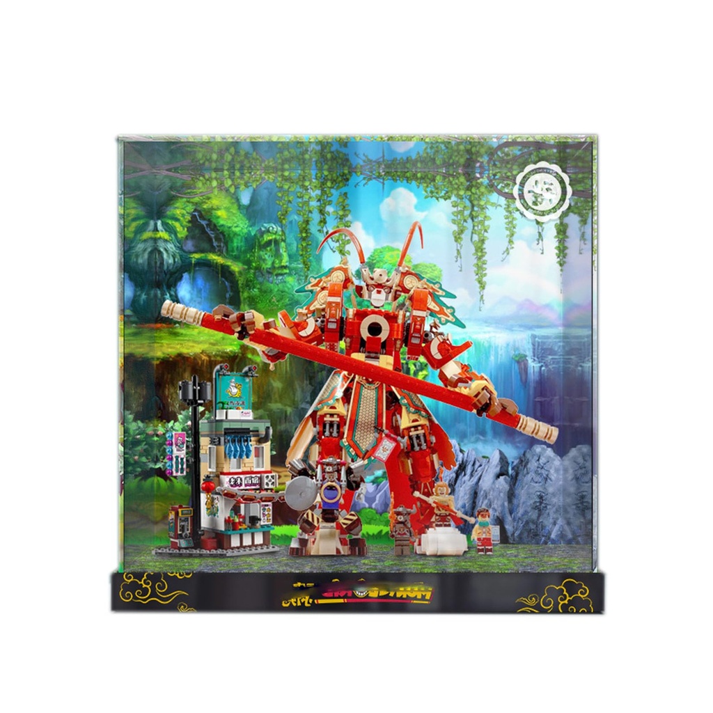 Acrylic Display Case for Lego Monkie Kid Monkey King Warrior Mech 80012Protect Decorate Model with Dustproof Storage Background E