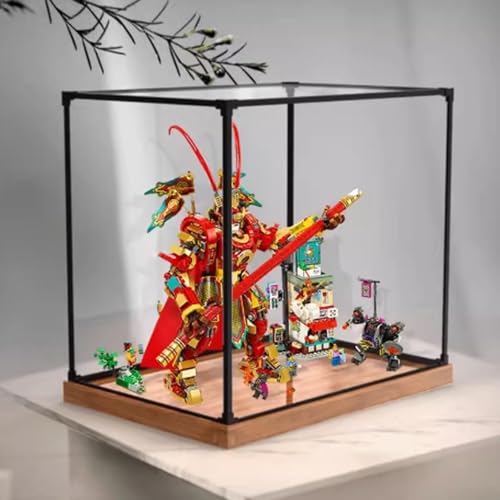 Acrylic Display case for Lego 80012 Golden Mecha Model Dustproof Transparent Collections Display Case Display Box only Woodgrain Base