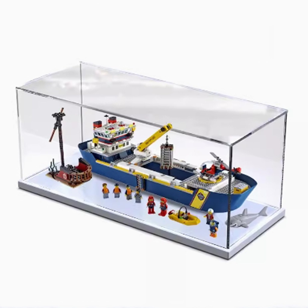 Acrylic Clear Display Case for Lego 60266 Ocean Expedition Mega Ship Display BoxBuilding Block Collectibles Transparent Dustproof Showcase Storage Box Display Box Stand for Only Case White