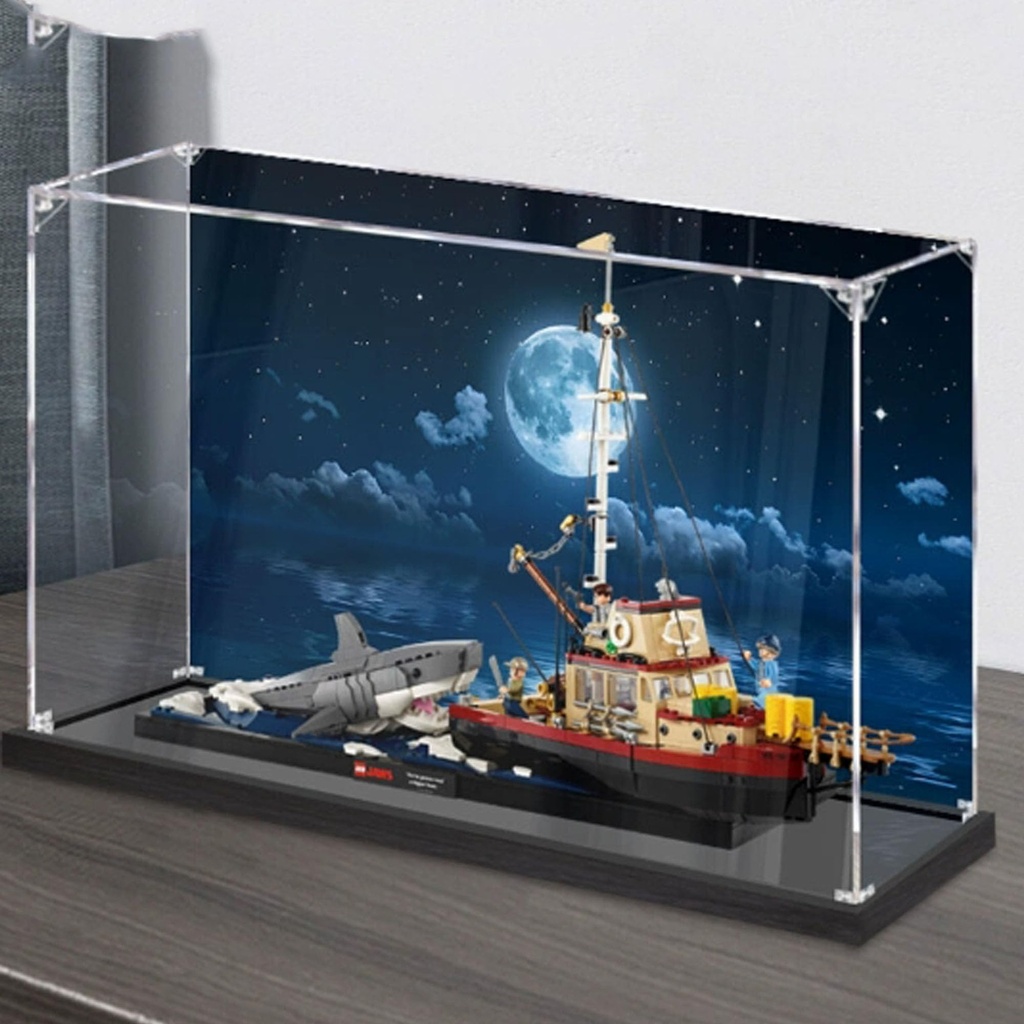 Acrylic Display case Compatible with Lego 21350 Great White Shark Display Box kit dustproof UVResistant Transparent Display case Display case only kit not Included Background B
