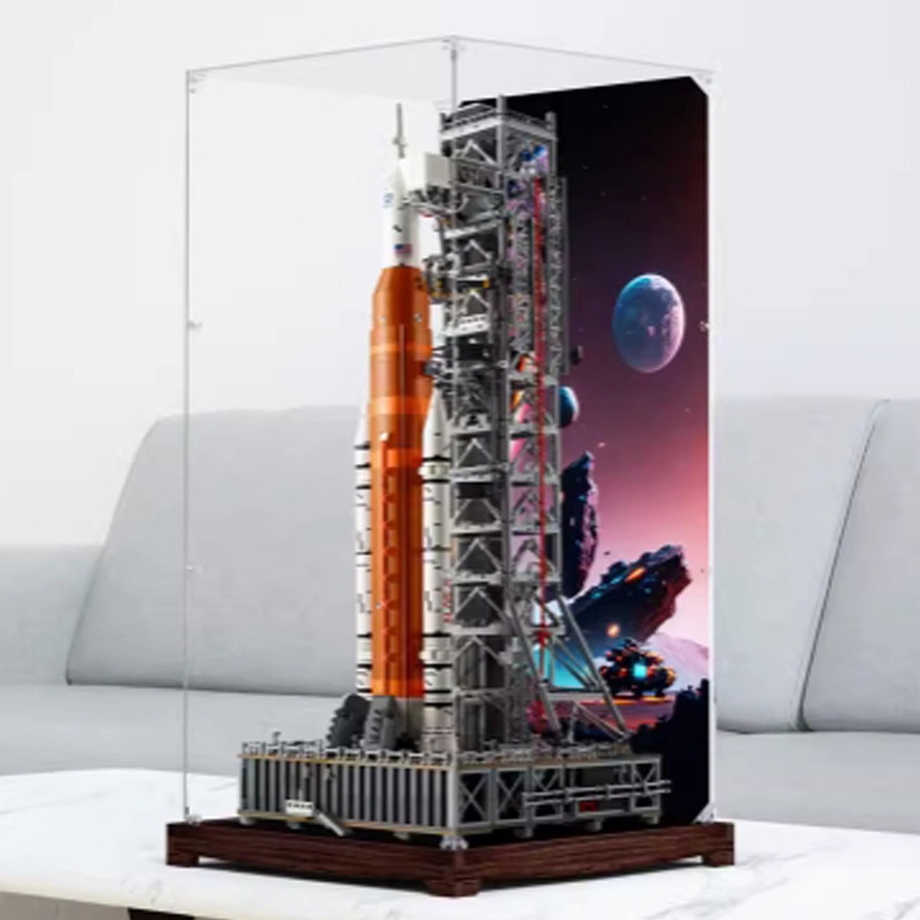 Acrylic Collectibles Display Box Compatible with Lego 10341 Space Launch System Display Box Block Model Transparent Dustproof Storage Box Display Box Only black walnut