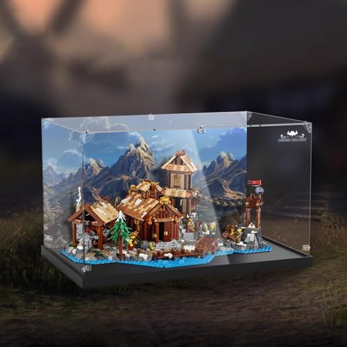 AZIZAT Acrylic Display Case It Is Compatible with Lego 21343 Viking Village Model Collectibles Dustproof Clear Display Box only Storage Box 3mm background